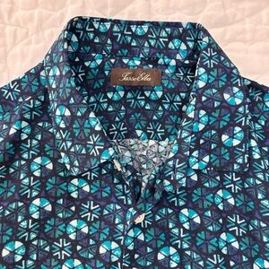 Tasso Elba Men's Blue Aqua Geometric Patterned Shirt